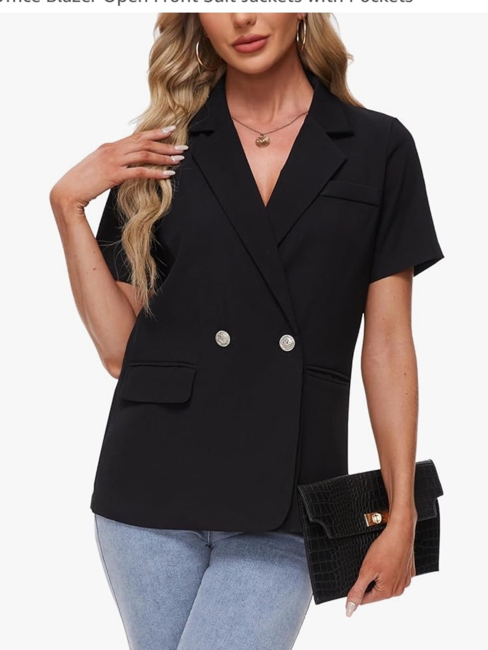 😍NWT MINTLIMIT Black Short-Sleeve Blazer with Silver Buttons/Pockets Small